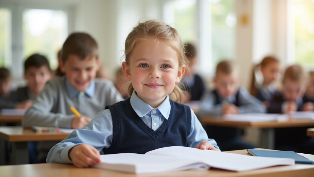 Schulkinder sitzen zusammen in einer Klasse beim Unterricht mit Schulbüchern und Heften