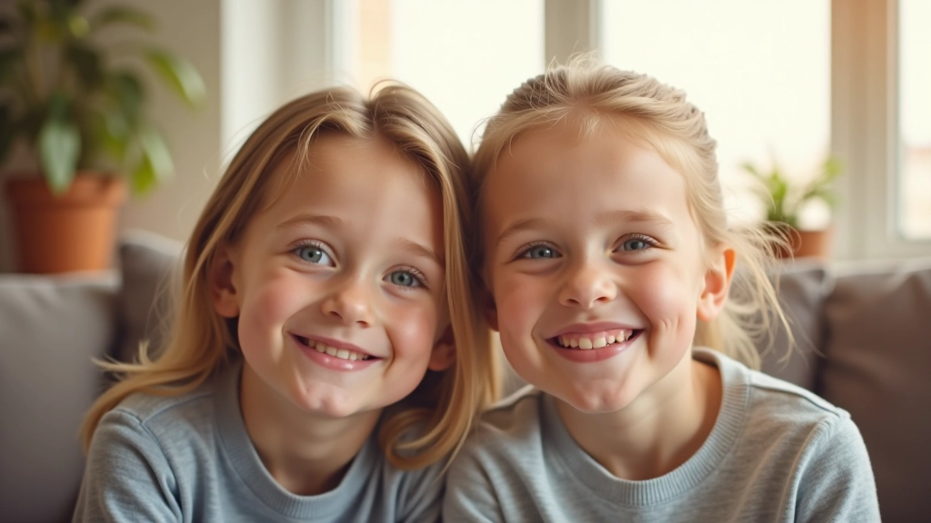 Familie mit Kindern sitzt zusammen und lächelt, entspannte häusliche Atmosphäre mit Dokumenten im Hintergrund, natürliches Licht