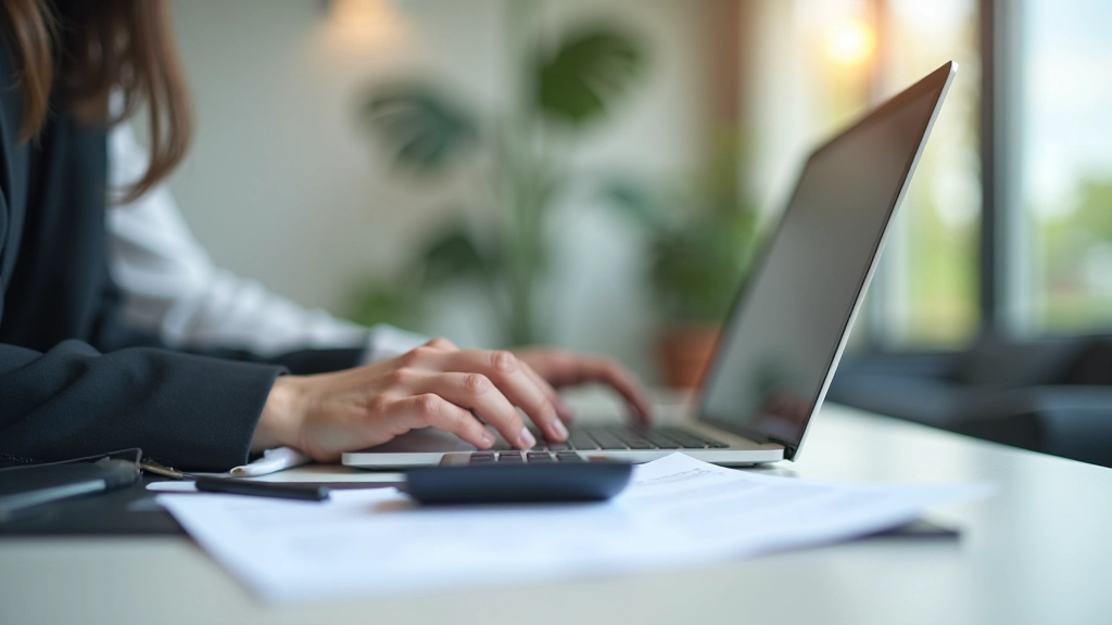Person arbeitet an Laptop mit Finanzunterlagen